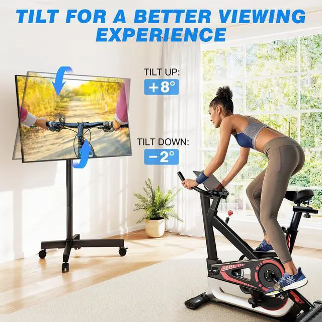 Alt view image 3 of 7 - Mobile TV Cart Rolling TV Stand for 23-65 Inch Screens, Portable TV Stand on Wheels with Tilt and Height Adjustable, Outdoor TV Mount Stand Holds up to 88 lbs for Home Office MAX VESA 400x400mm