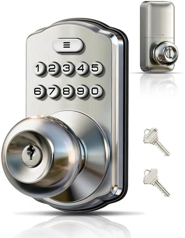 Main image of Keypad Door Knob Lock, Keyless Entry Digital Lock with Handle, Electronic Smart Knob for Front Door & Bedroom, Easy Install, Auto Lock, Passage Mode, Anti-Peeping Password, Satin Nickel