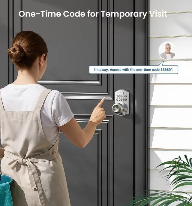 Alt view image 5 of 7 - Keypad Door Knob Lock, Keyless Entry Digital Lock with Handle, Electronic Smart Knob for Front Door & Bedroom, Easy Install, Auto Lock, Passage Mode, Anti-Peeping Password, Satin Nickel