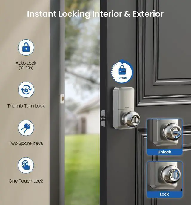 Alt view image 4 of 7 - Keypad Door Knob Lock, Keyless Entry Digital Lock with Handle, Electronic Smart Knob for Front Door & Bedroom, Easy Install, Auto Lock, Passage Mode, Anti-Peeping Password, Satin Nickel