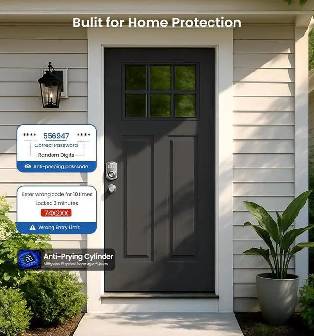 Alt view image 6 of 7 - Keypad Door Knob Lock, Keyless Entry Digital Lock with Handle, Electronic Smart Knob for Front Door & Bedroom, Easy Install, Auto Lock, Passage Mode, Anti-Peeping Password, Satin Nickel