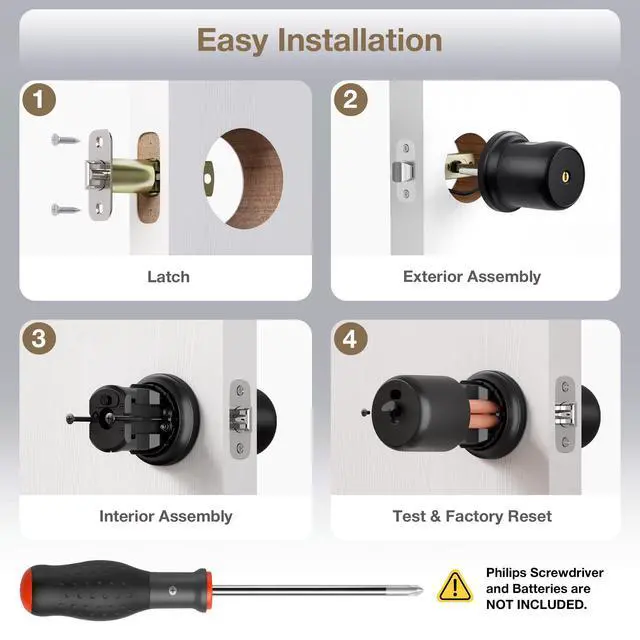 Alt view image 6 of 6 - Fingerprint Door Knob Lock with Keypad Biometric Door Knob Auto-Lock 4* AAA Alkaline Batteries Interior Door Lock for Bedroom, Garage, Office, Pantry Door G1 Black