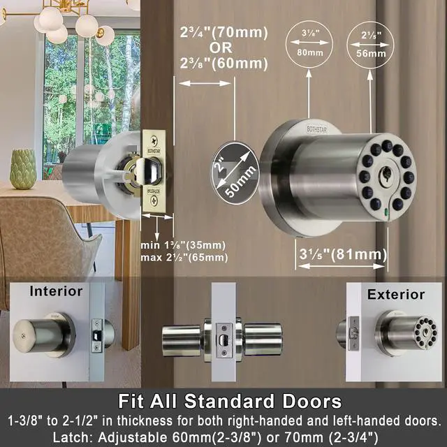 Alt view image 6 of 7 - Keypad Door Knob with Key,Keyless Entry Door Lock, Code Locks Door Knob, Auto Lock,50 User Code, for Home,Office,Hotel,Bedroom,Garage,Not Deadbolt
