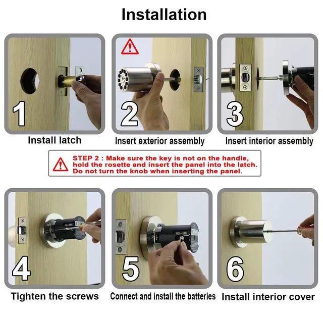 Alt view image 7 of 7 - Keypad Door Knob with Key,Keyless Entry Door Lock, Code Locks Door Knob, Auto Lock,50 User Code, for Home,Office,Hotel,Bedroom,Garage,Not Deadbolt