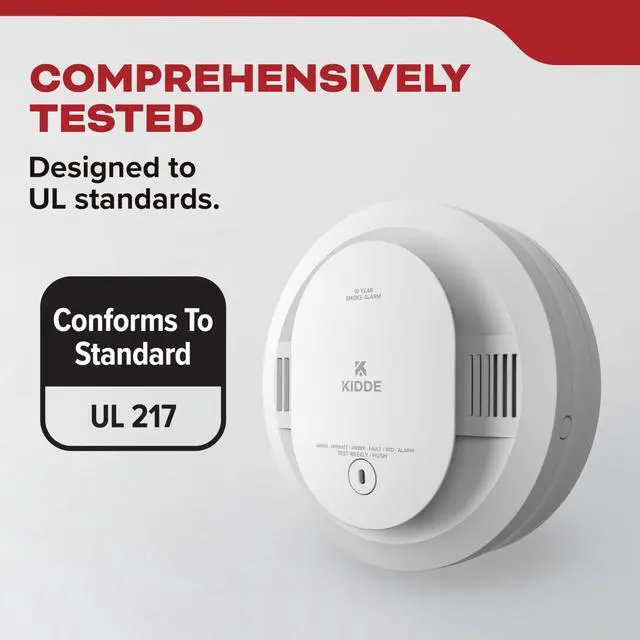 Alt view image 4 of 7 - Smoke Detector, 10-Year Battery Powered, with LED Status Lights, 85 dB Alarm, 5-inches