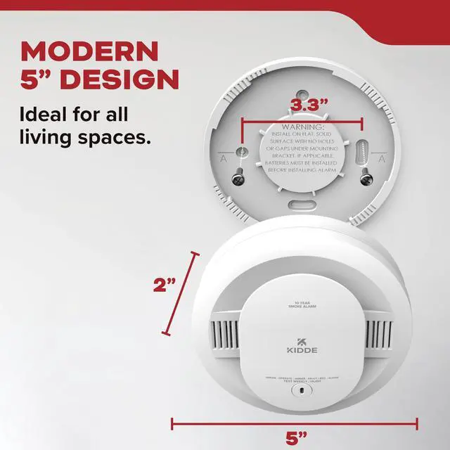 Alt view image 7 of 7 - Smoke Detector, 10-Year Battery Powered, with LED Status Lights, 85 dB Alarm, 5-inches