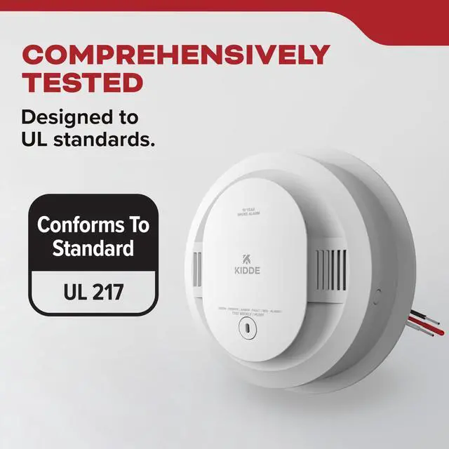 Alt view image 4 of 7 - Smoke Detector, Hardwired with 10-Year Battery Backup, Interconnectable, LED Status Lights, 85 dB Alarm, 5-inches