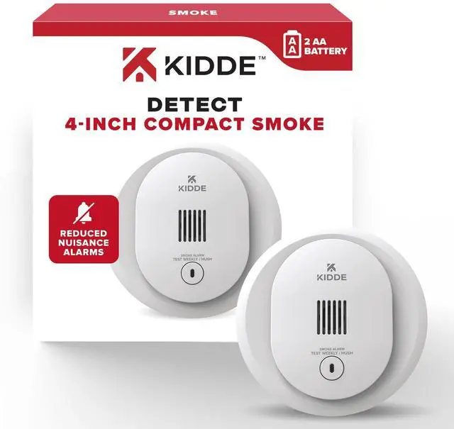 Main image of Smoke Detector, AA Battery Operated, Compact Size, LED Status Light, 85 dB Alarm, 4-inches