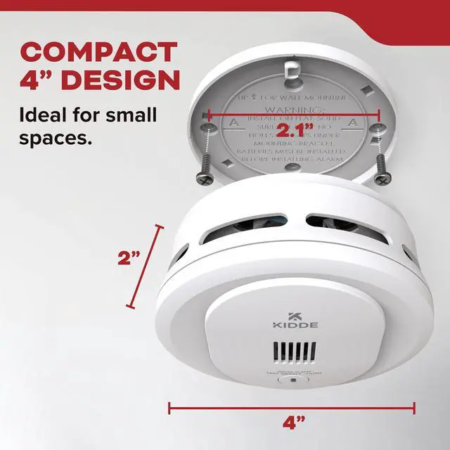 Alt view image 3 of 7 - Smoke Detector, AA Battery Operated, Compact Size, LED Status Light, 85 dB Alarm, 4-inches