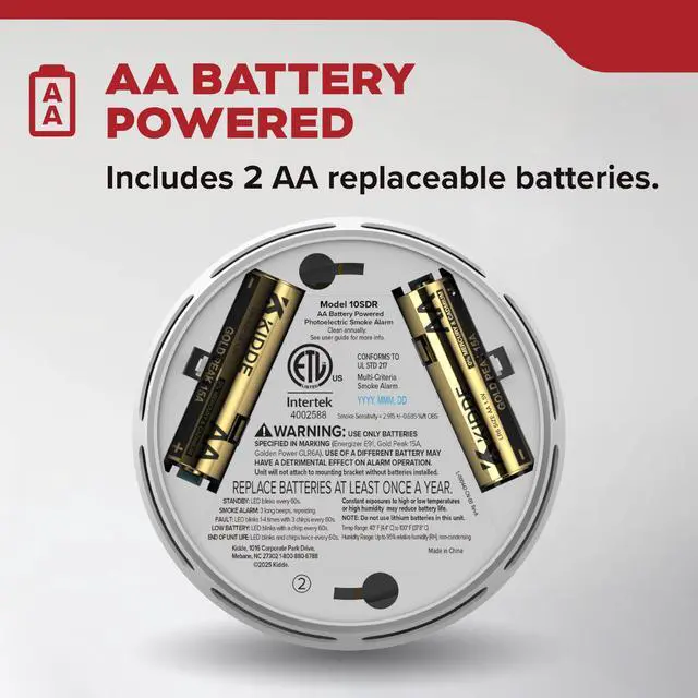 Alt view image 2 of 7 - Smoke Detector, AA Battery Operated, Compact Size, LED Status Light, 85 dB Alarm, 4-inches