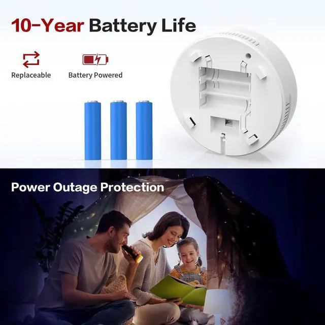 Alt view image 5 of 7 - 3-in-1 Fire Alarms Carbon Monoxide Smoke Detectors 10 Year Battery Powered with Clear LCD Display and Audible Alarm for Home Safety and Protection (Includes Battery)