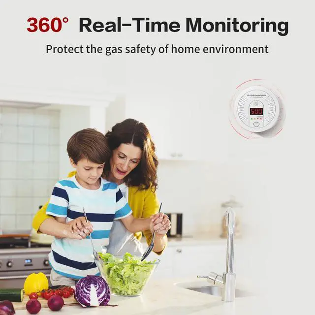 Alt view image 7 of 7 - 3-in-1 Fire Alarms Carbon Monoxide Smoke Detectors 10 Year Battery Powered with Clear LCD Display and Audible Alarm for Home Safety and Protection (Includes Battery)