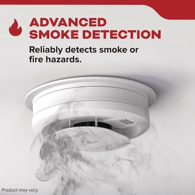Alt view image 3 of 7 - Smoke Detector, Hardwired with 10-Year Battery Backup, Voice Alerts, Interconnectable, LED Status Lights, 85 dB Alarm, 5-inches
