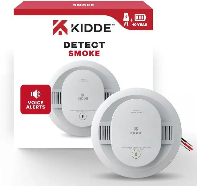 Main image of Smoke Detector, Hardwired with 10-Year Battery Backup, Voice Alerts, Interconnectable, LED Status Lights, 85 dB Alarm, 5-inches