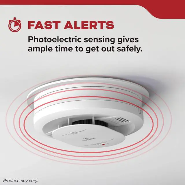 Alt view image 6 of 7 - Smoke Detector, Hardwired with 10-Year Battery Backup, Voice Alerts, Interconnectable, LED Status Lights, 85 dB Alarm, 5-inches