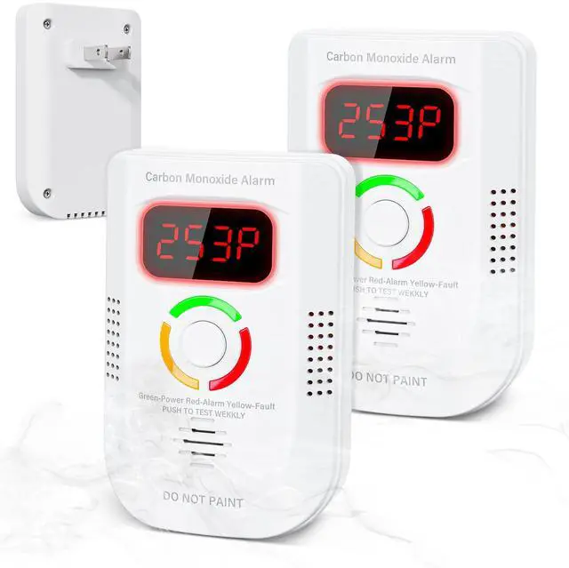 Main image of 2 Pack Carbon Monoxide Detector, Plug-in Wall Carbon Monoxide Gas Detector, Portable Carbon Monoxide Detector with Digital Display LED, CO Alarm Monitor with Audible and Visual Alarm Test Mute Button