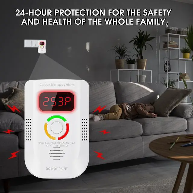 Alt view image 5 of 7 - 2 Pack Carbon Monoxide Detector, Plug-in Wall Carbon Monoxide Gas Detector, Portable Carbon Monoxide Detector with Digital Display LED, CO Alarm Monitor with Audible and Visual Alarm Test Mute Button