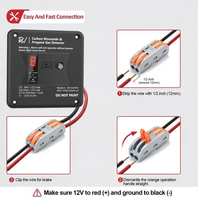 Alt view image 3 of 6 - RV Carbon Monoxide and Propane Detector, Replace The Old RV Gas Detector #31011,2 in 1 Dual CO/LP Gas Alarm,100dB Loud Alarm,12V DC for Motorhome Travel Trailer, Motor Coach (R503 Flush Mount-Black)