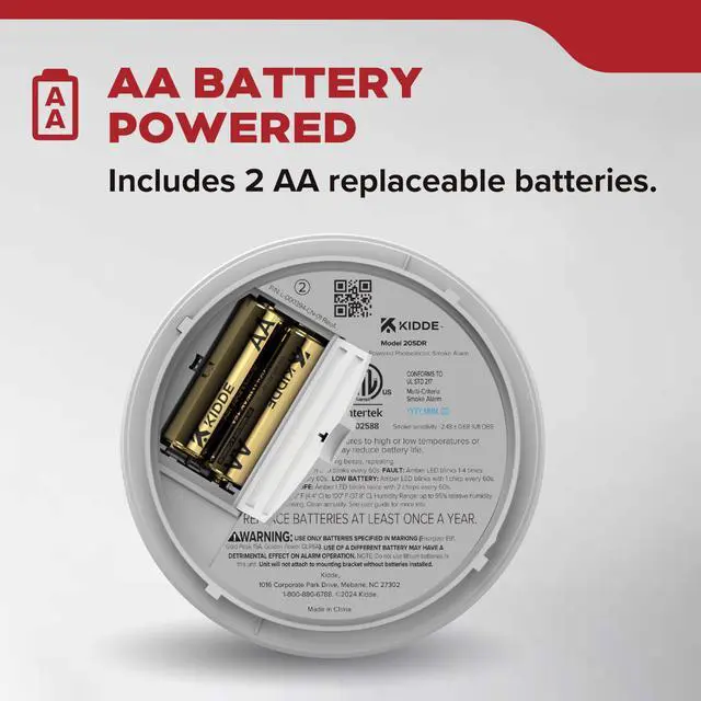 Alt view image 2 of 7 - Smoke Detector, AA Battery Powered LED Status Lights, 85 dB Alarm, 5-inches