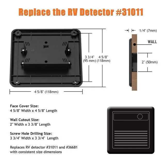 Alt view image 3 of 7 - RV Carbon Monoxide & Propane Detector, Replacement for Old RV Gas Detector #31011, 2 in 1 Dual CO/LP Gas Alarm, Hardwired - VDC 12V, Flush Mount, Black