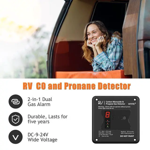 Alt view image 2 of 7 - RV Carbon Monoxide & Propane Detector, Replacement for Old RV Gas Detector #31011, 2 in 1 Dual CO/LP Gas Alarm, Hardwired - VDC 12V, Flush Mount, Black