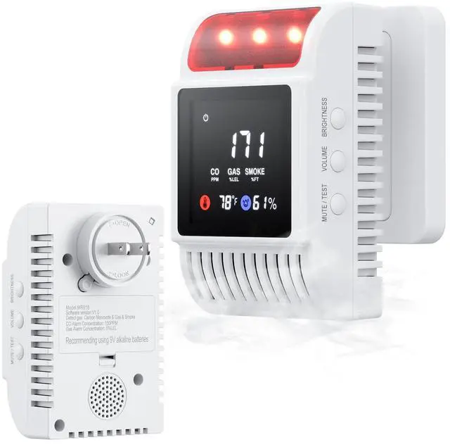 Main image of 6 in 1 Carbon Monoxide Detectors & Smoke Detector, Natural Gas & Carbon Monoxide Detector Plug in with Battery Backup, Fire & Smoke Alarm with Adjustable Sound Light Alarm Functions for Home/RV