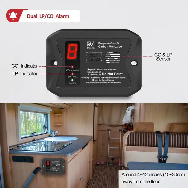 Alt view image 2 of 7 - RV Dual LP/CO Alarm, RV Carbon Monoxide & Propane Detector, Hardwired-12V DC with 3 Different Brackets for Motorhome Travel Trailer, Motor Coach, Truck Camper (R502 Black)
