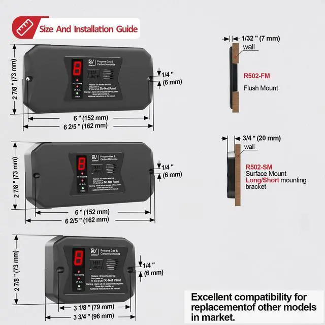 Alt view image 4 of 7 - RV Dual LP/CO Alarm, RV Carbon Monoxide & Propane Detector, Hardwired-12V DC with 3 Different Brackets for Motorhome Travel Trailer, Motor Coach, Truck Camper (R502 Black)
