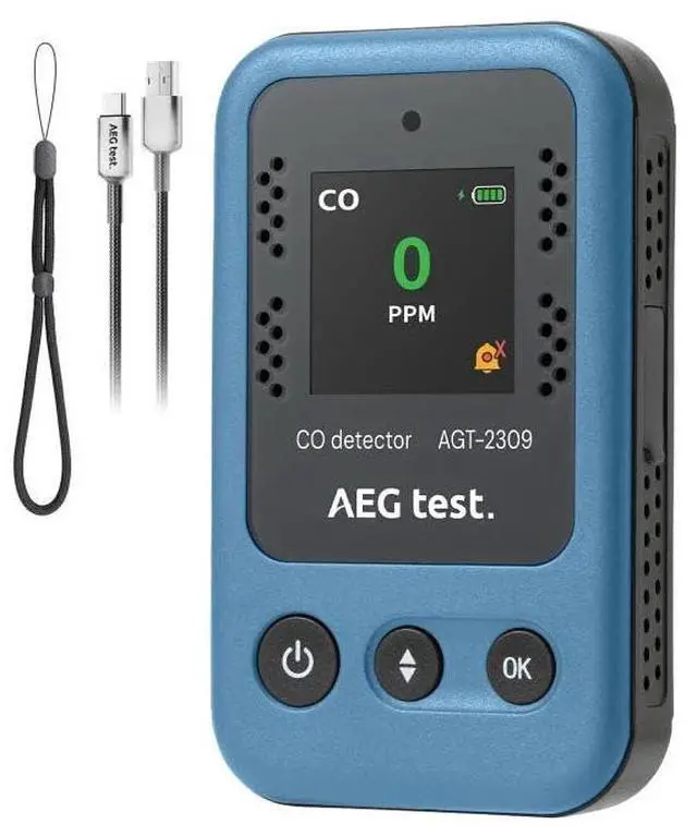 Main image of AGT-2309 Portable Carbon Monoxide Detector, 15-Day Standby, Rechargeable Mini CO Monitor with Lanyard for Travel & Camping, Handheld CO Meter with Audible & Visual Alerts, 0-1000ppm - Blue