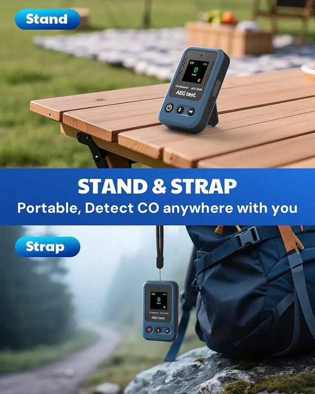 Alt view image 6 of 7 - AGT-2309 Portable Carbon Monoxide Detector, 15-Day Standby, Rechargeable Mini CO Monitor with Lanyard for Travel & Camping, Handheld CO Meter with Audible & Visual Alerts, 0-1000ppm - Blue