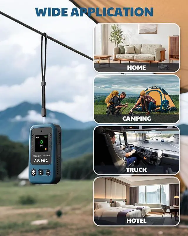 Alt view image 7 of 7 - AGT-2309 Portable Carbon Monoxide Detector, 15-Day Standby, Rechargeable Mini CO Monitor with Lanyard for Travel & Camping, Handheld CO Meter with Audible & Visual Alerts, 0-1000ppm - Blue