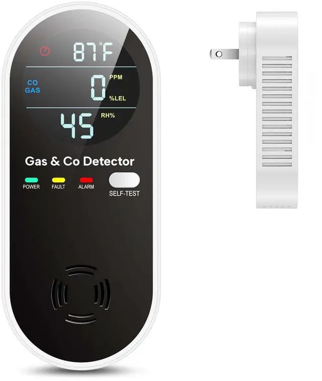 Main image of 4 in 1 Upgraded Natural Gas Leak Detector and Carbon Monoxide Detectors, Dual Sensor Gas Leak Detector & Carbon Monoxide Detectors Plug in (Temperature & Humidity) for Home, RV (Black)