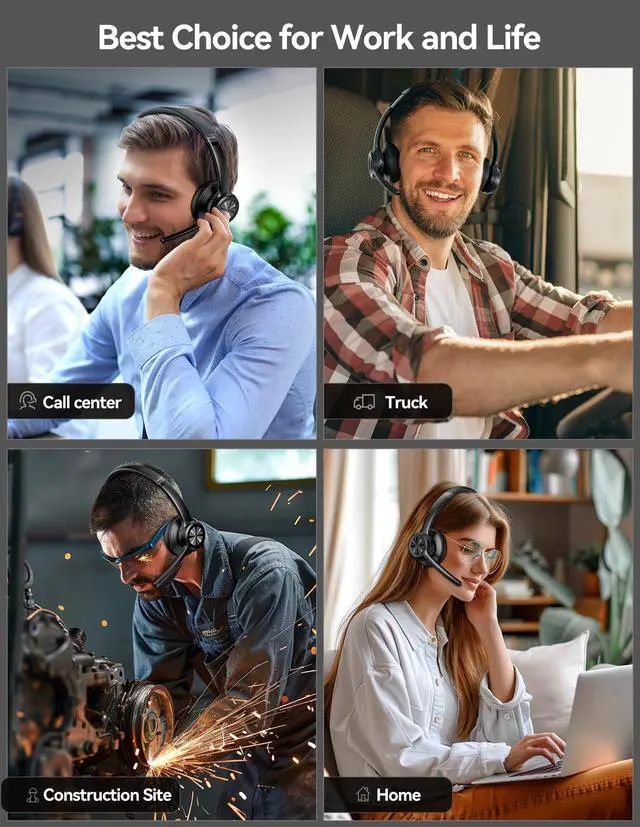 Alt view image 7 of 7 - Wireless Headset, Bluetooth Headset with Noise Cancelling Microphone - Rechargeable Bluetooth V5.2 Headphones, 50H Playtime & Mic Mute, On Ear Headphones for Trucker/Remote Work/Call Center