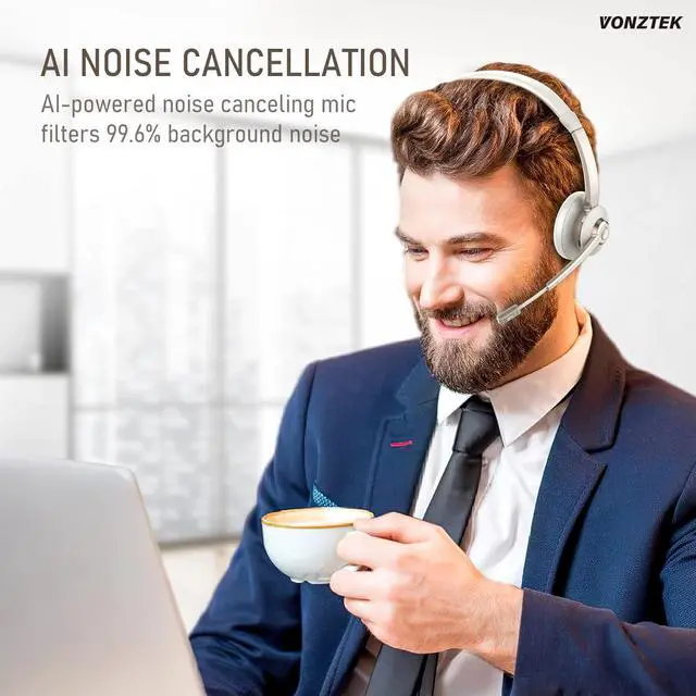 Alt view image 3 of 7 - Wireless Headset, Trucker Bluetooth Headset with Microphone Noise Canceling & USB Dongle, 5.0 Wireless Headphones with Mic Mute for Cell Phone PC Computer Work Office Teams Meeting Call