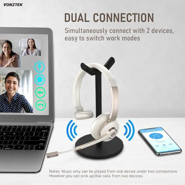 Alt view image 4 of 7 - Wireless Headset, Trucker Bluetooth Headset with Microphone Noise Canceling & USB Dongle, 5.0 Wireless Headphones with Mic Mute for Cell Phone PC Computer Work Office Teams Meeting Call
