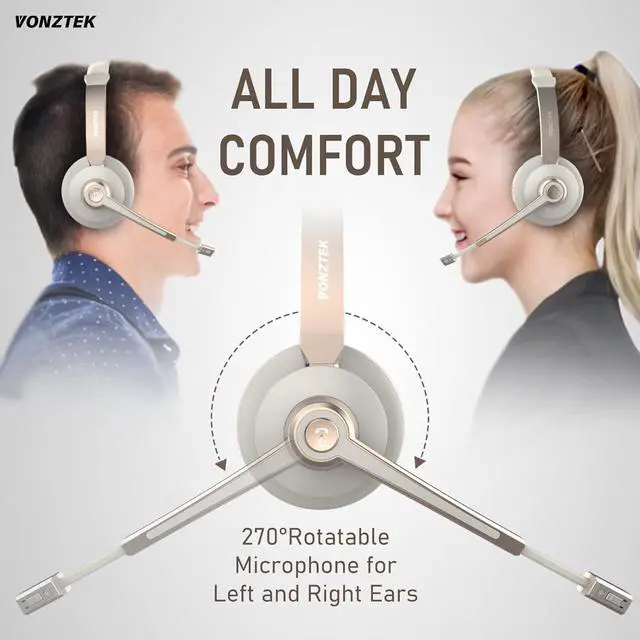 Alt view image 6 of 7 - Wireless Headset, Trucker Bluetooth Headset with Microphone Noise Canceling & USB Dongle, 5.0 Wireless Headphones with Mic Mute for Cell Phone PC Computer Work Office Teams Meeting Call