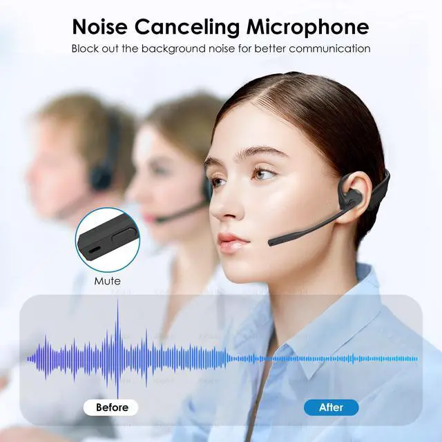 Alt view image 2 of 7 - Open Ear Headphones with Mic, Bluetooth Headset with Microphone, Dual Connect Bluetooth 5.3 with AI Noise Cancelling Mic & Mute Function, Wireless Headset for Work, Sports, Drive