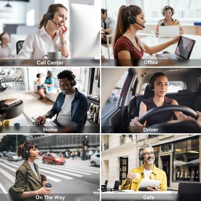 Alt view image 7 of 7 - Wireless Headset 5.2 for Call Center, Bluetooth Headphones with Mic for Work(Noise Cancelling), 65 Hours Woktime & Mute Button,Wireless Headset for Work from Home/Office/PC/Computer/Laptop(Black)