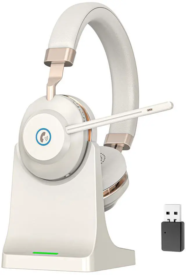 Main image of Wireless Headset with Mic for Work, 45Hrs Bluetooth Headset with Microphone Noise Canceling & Charging Base, WirelessHeadphones with Mic Mute & USB Dongle for PC/Laptop/Office/Work/Call Center/Teams