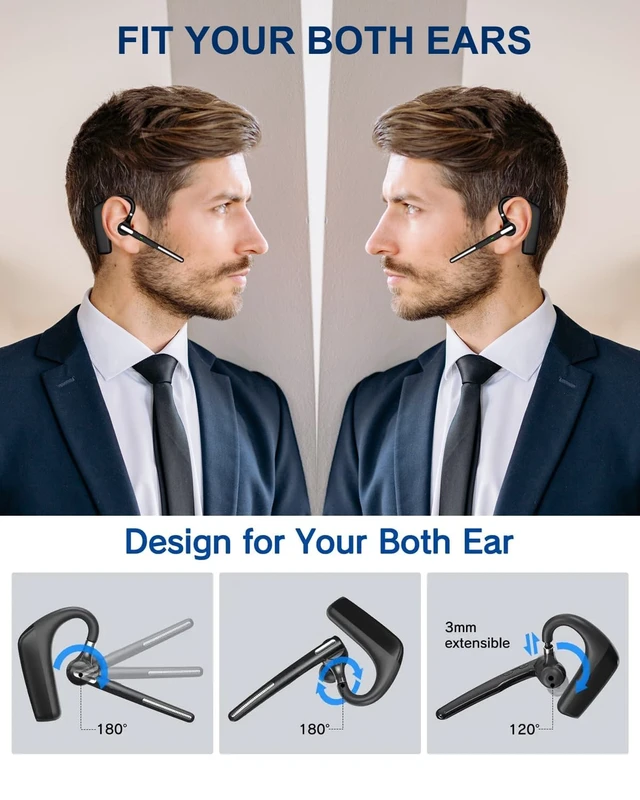 Alt view image 4 of 7 - Bluetooth Headset V5.4, Wireless Bluetooth Earpiece with CVC8.0 Dual Mic Noise Cancelling 110 Hours Talktime for Cell Phone/iPhone and Android Headphones for Trucker/Driver/Business