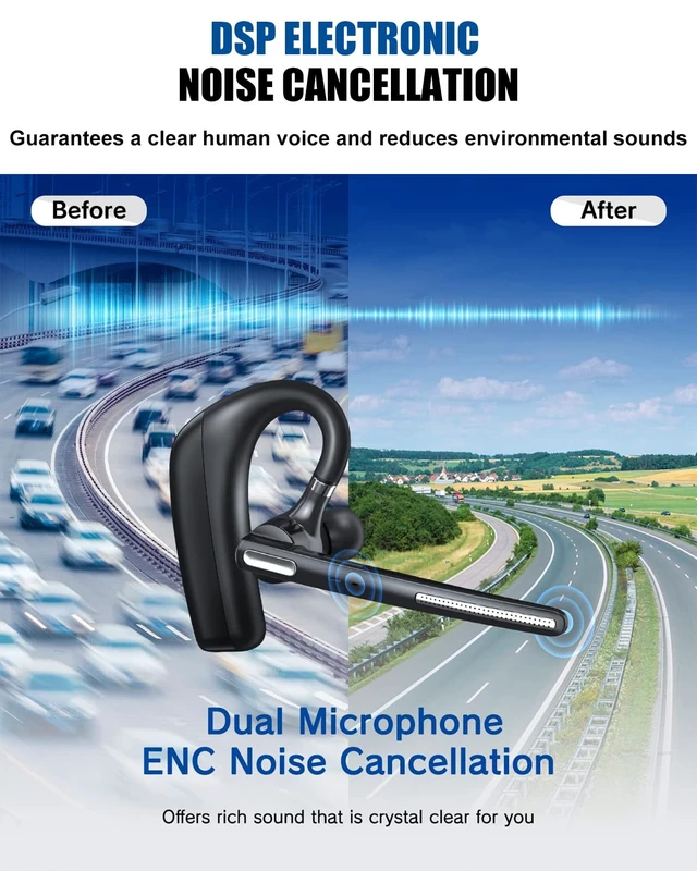 Alt view image 3 of 7 - Bluetooth Headset V5.4, Wireless Bluetooth Earpiece with CVC8.0 Dual Mic Noise Cancelling 110 Hours Talktime for Cell Phone/iPhone and Android Headphones for Trucker/Driver/Business