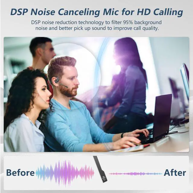 Alt view image 3 of 7 - Bluetooth Headset with Removable Microphone, Noise Cancelling Wireless Headset for Phones Laptop Computer PC, Open Ear Headphones for Office Meeting Running Cycling Driving Working-12 Hrs