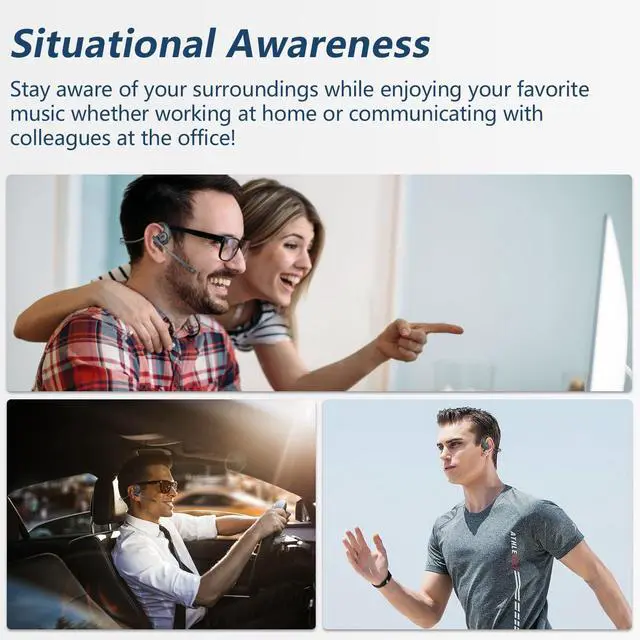 Alt view image 7 of 7 - Bluetooth Headset with Removable Microphone, Noise Cancelling Wireless Headset for Phones Laptop Computer PC, Open Ear Headphones for Office Meeting Running Cycling Driving Working-12 Hrs