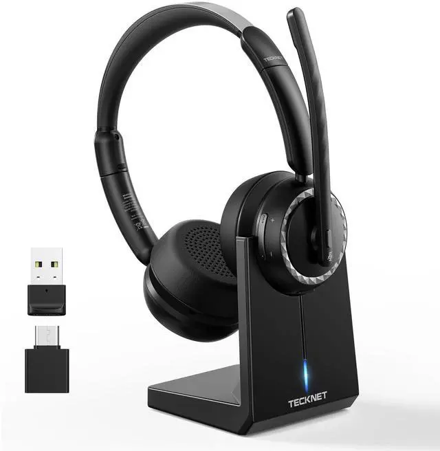 Main image of Wireless Headset, 5.3 ENC Bluetooth Headset with Microphone, Computer Headset Rechargeable, USB Dongle, Charging Base, On-Ear Headphones for Trucker/Remote Work/Call Center