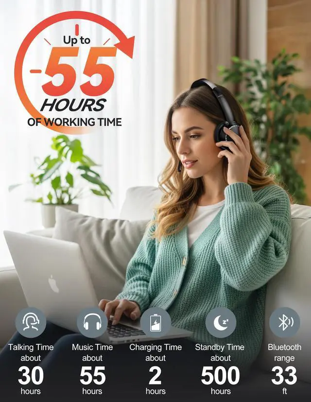 Alt view image 4 of 7 - Wireless Headset, 5.3 ENC Bluetooth Headset with Microphone, Computer Headset Rechargeable, USB Dongle, Charging Base, On-Ear Headphones for Trucker/Remote Work/Call Center