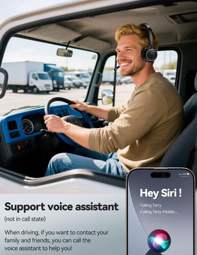 Alt view image 6 of 7 - Wireless Headset, 5.3 ENC Bluetooth Headset with Microphone, Computer Headset Rechargeable, USB Dongle, Charging Base, On-Ear Headphones for Trucker/Remote Work/Call Center