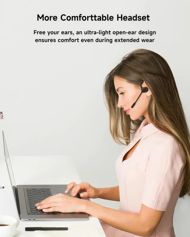 Alt view image 2 of 7 - Open Ear Headphones with Mic, Bluetooth Headset with Noise Cancelling Microphone and Multipoint Connect, Wireless Bluetooth 5.4 Headset for Work Call Meeting Driving(Black)