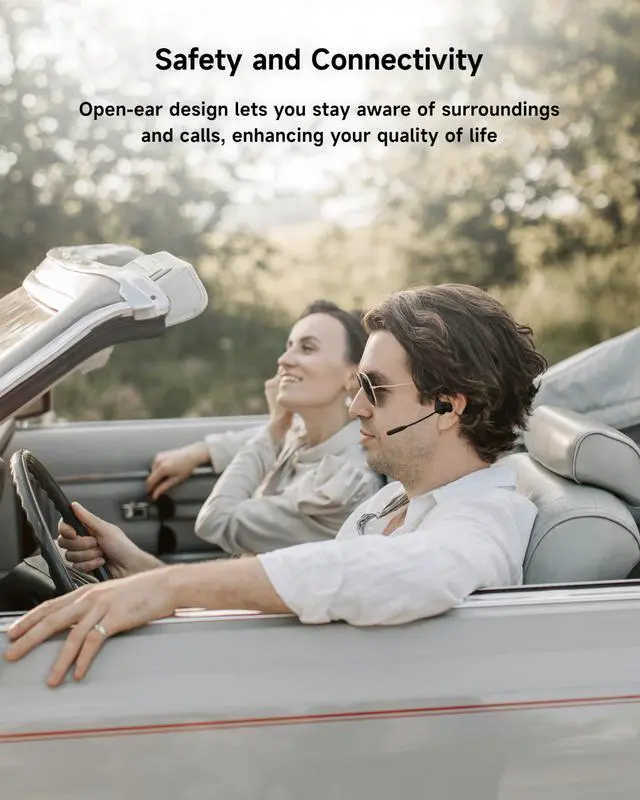 Alt view image 4 of 7 - Open Ear Headphones with Mic, Bluetooth Headset with Noise Cancelling Microphone and Multipoint Connect, Wireless Bluetooth 5.4 Headset for Work Call Meeting Driving(Black)