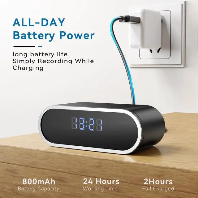 Alt view image 7 of 7 - 4K HD Wireless WiFi Security Camera, Nanny Cam for Home, Indoor Camera with Clock with App Control, AI Motion Detection, Loop Recording, Night Vision, Local & Cloud Storage, Easy to Use