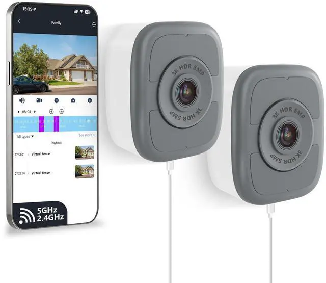 Main image of 5MP 3K Window Security Camera with 24/7 Recording, No Subscription Required, Indoor Camera with Color Night Vision, Motion Detection, 2.4G5G WiFi, Quick & Easy Installation (2Pack)